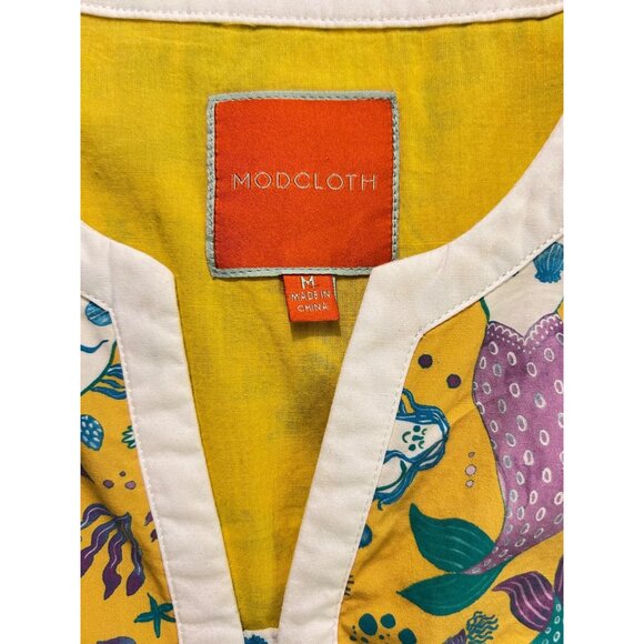 Modcloth Yellow Mermaid Print Dress Small A Line Novelty Medium Fits Small - Picture 6 of 6